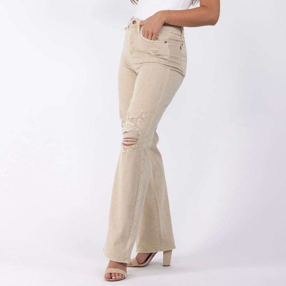 The April from Judy Blue: High-Rise Garment Dyed Destroy 90's Straight Leg Denim